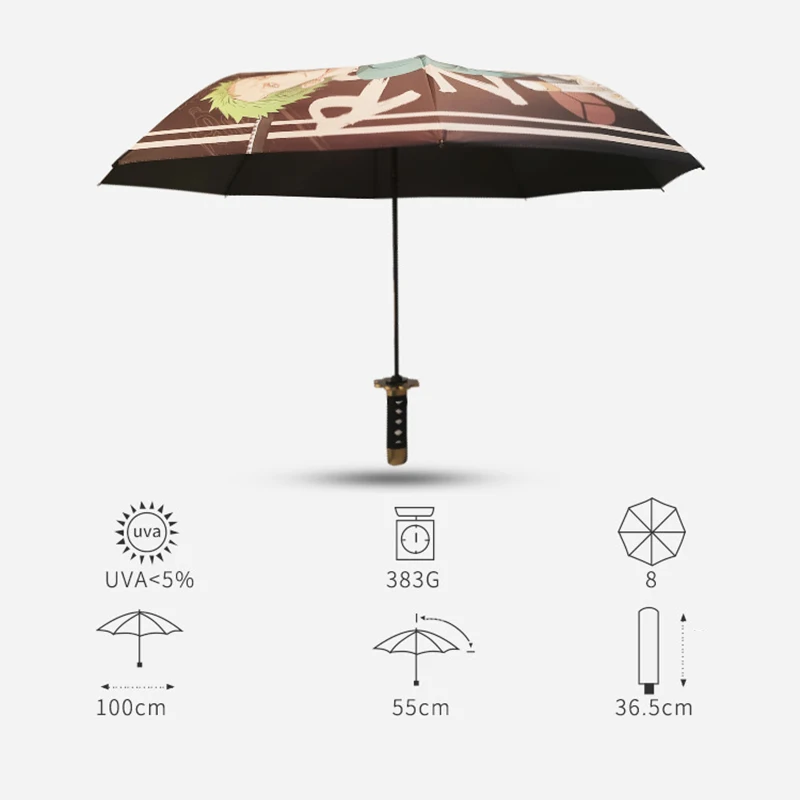 Anime One Piece Fold Umbrella Rain Men Woman Luffy Zoro Japanese Samurai Katana Knife Creative Parasol Windproof Sun Protection