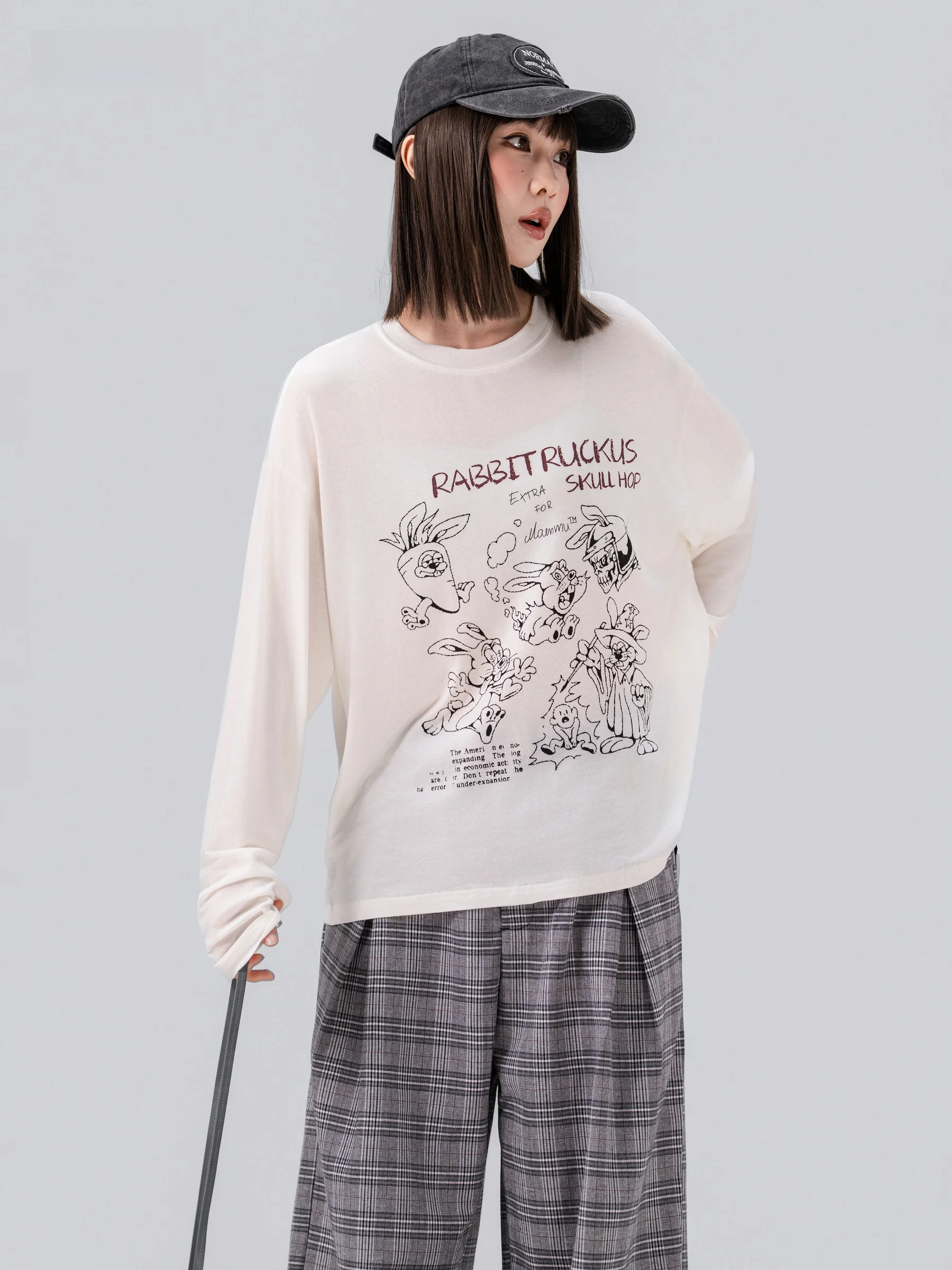 Linen Long Sleeve T-Shirt Men's Loose Fit Cartoon Print Comfortable Casual Top for Autumn Season Versatile Youth Fashion