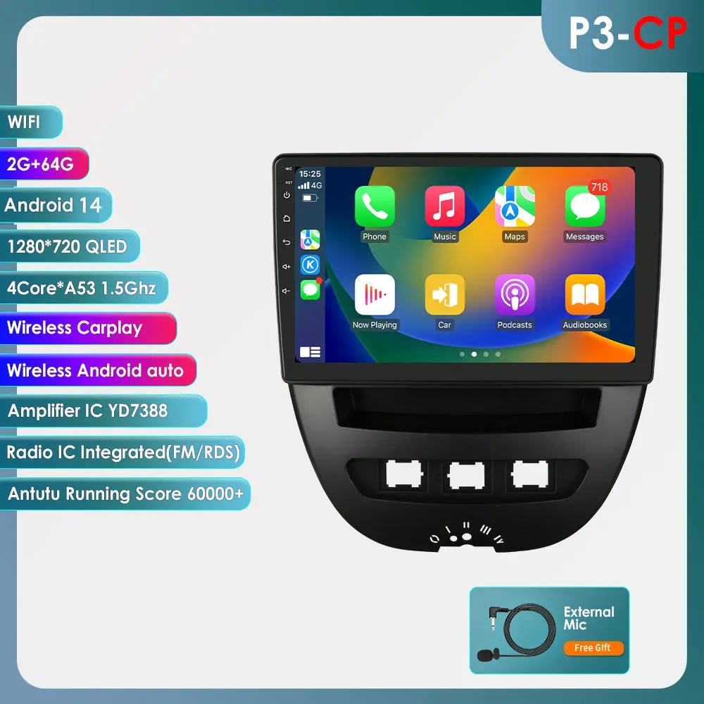 10.1 ''10.33'' 2din Autoradio Android Voor Peugeot 107 2005 - 2014 Citroen C1 Toyota Aygo Multimedia Videospeler Carplay 4G Gps