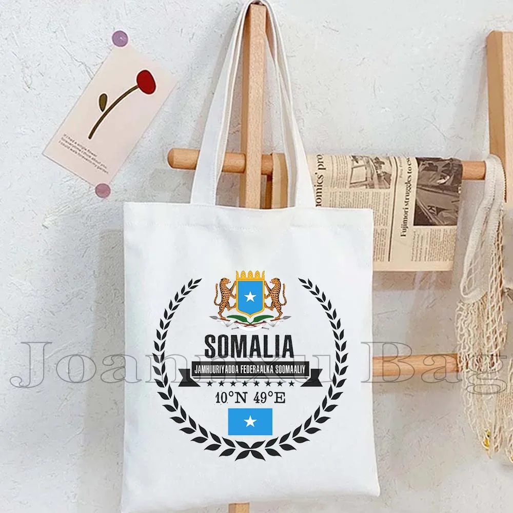 Liefde Hart Somalië Vlag Kaart Canvas Draagtas Geschenken Harajuku Dame Handtas Shopper Tas Casual Herbruikbare Katoenen Winkelen Schoudertas