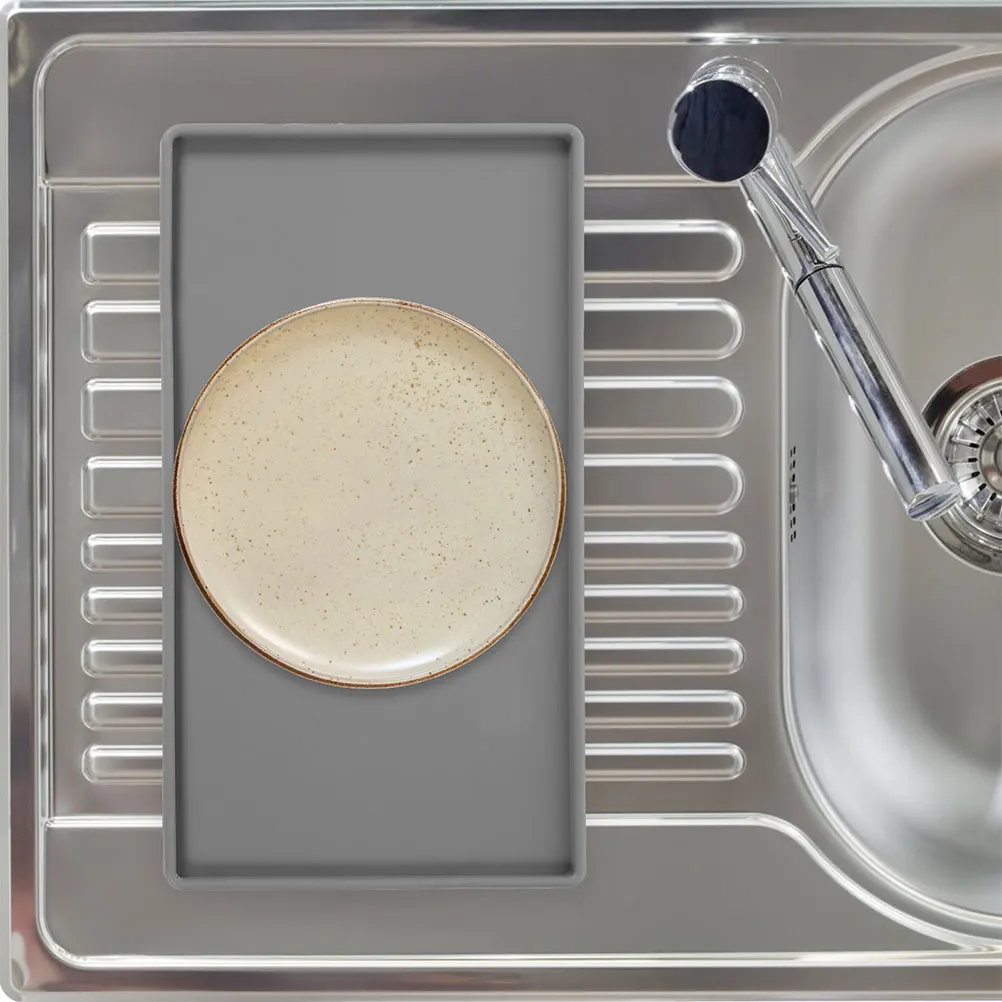 

Silicone Kitchen ganizer Tray 254x139mm Grey Non Slip Drying Pad for Tableware Cup Dish Drainer Mat Storage Solution
