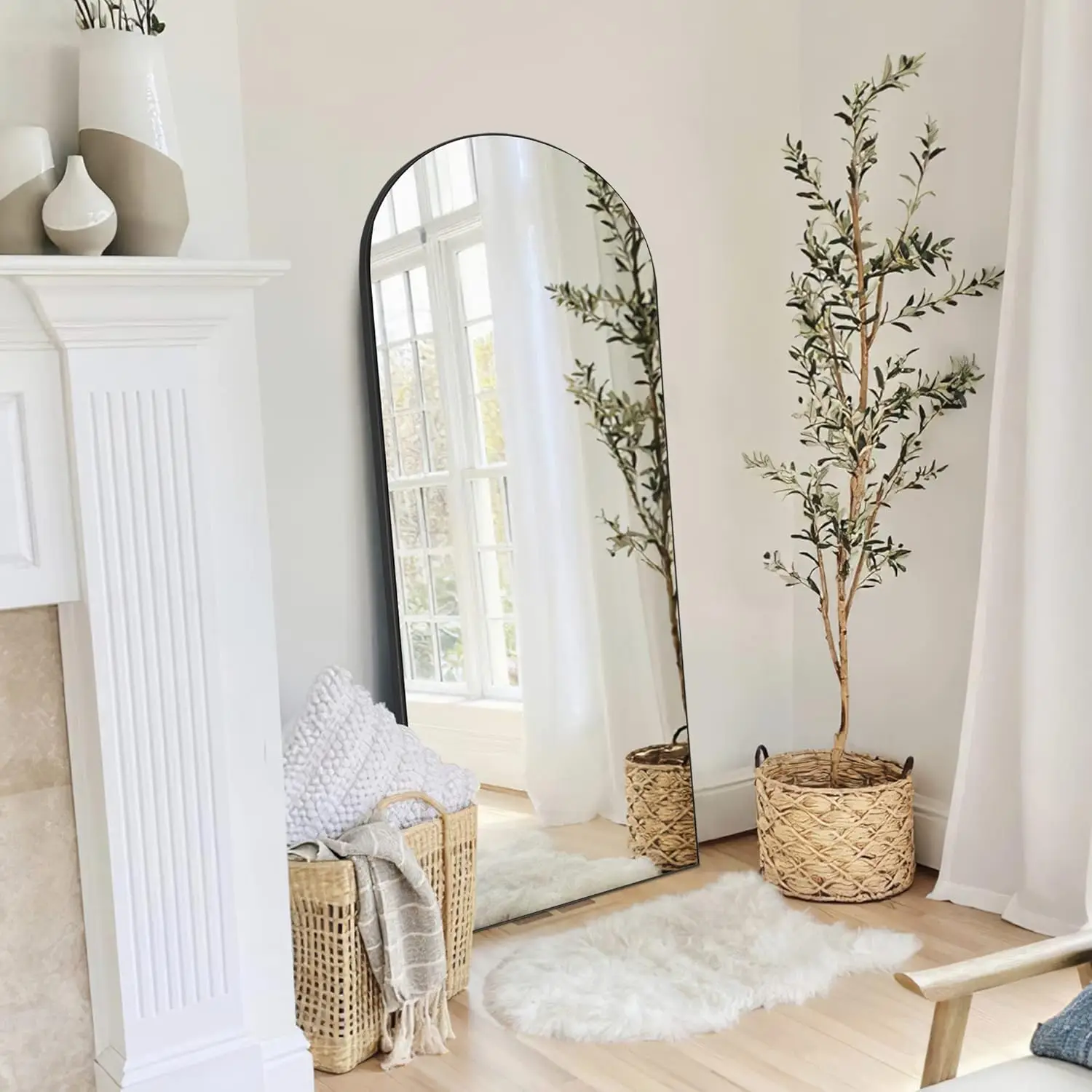 

65x22 Arched Full Length Mirror Floor Standing Wall Mounted Leaning Wood Frame Black Customized