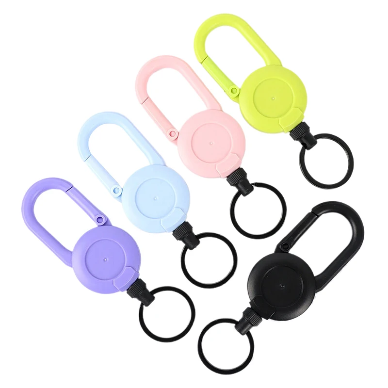 1PCS Anti-theft Metal Easy-to-pull Buckle Rope Elastic Keychain Sporty Retractable Key Ring Anti Lost Yoyo Ski Pass ID Card