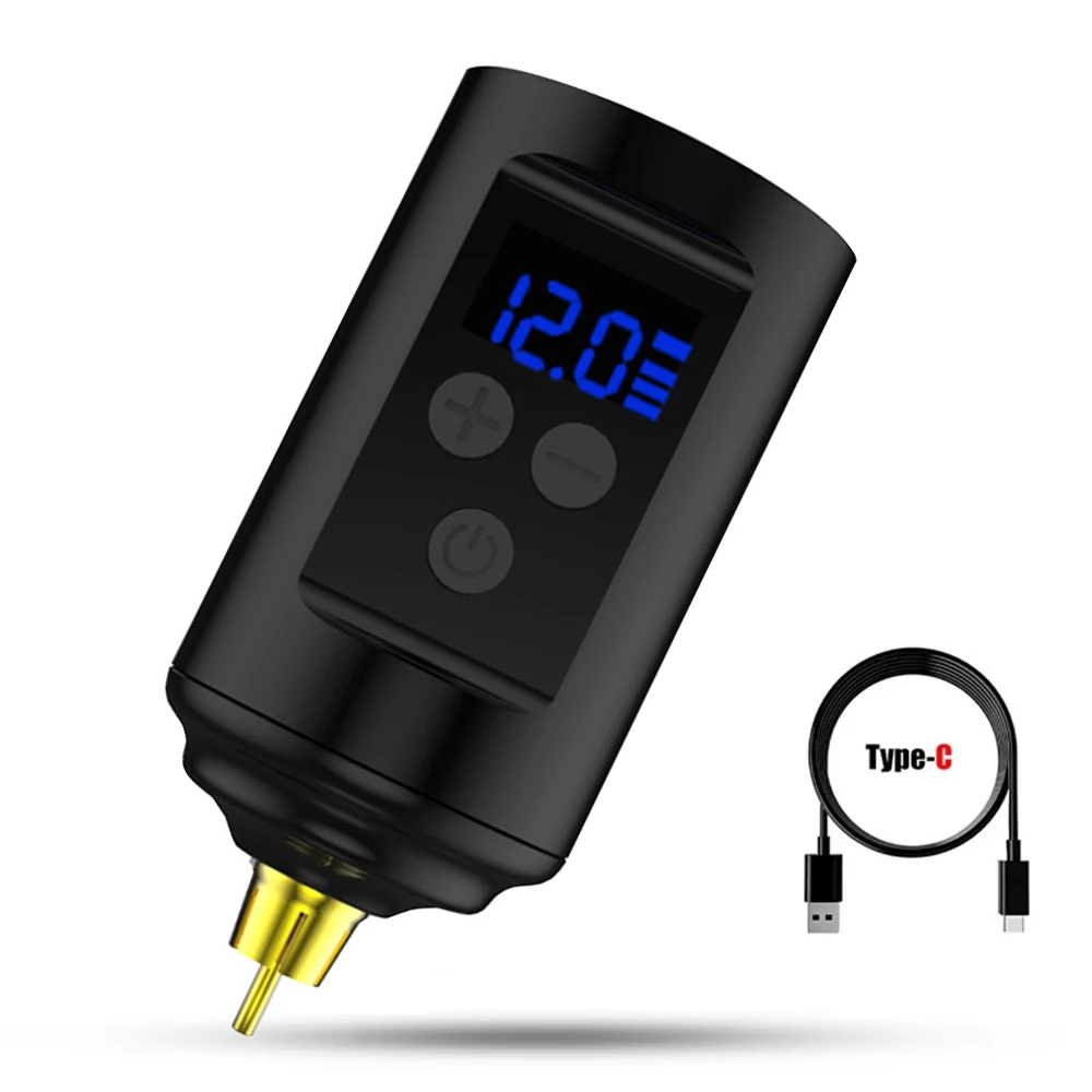 Mini Wireless Tattoo Power Supply, 1200mAh Portable RCA / DC Lithium Battery Pack with Screen Display Lightweight