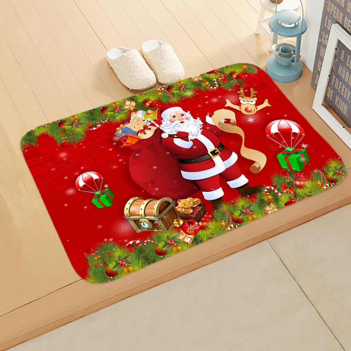 VIKAMA Christmas Mat Room Santa Inside And Outside Welcome Doormat Home Decor Kitchen Hallway Carpet 2025 Happy New Year