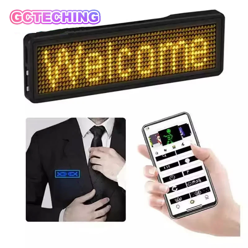 Led Mini Display Borststuk Diy Programmeerbaar Scrollend Bericht Led Naam Tag Badge Module Oplaadbare Bluetooth Capable