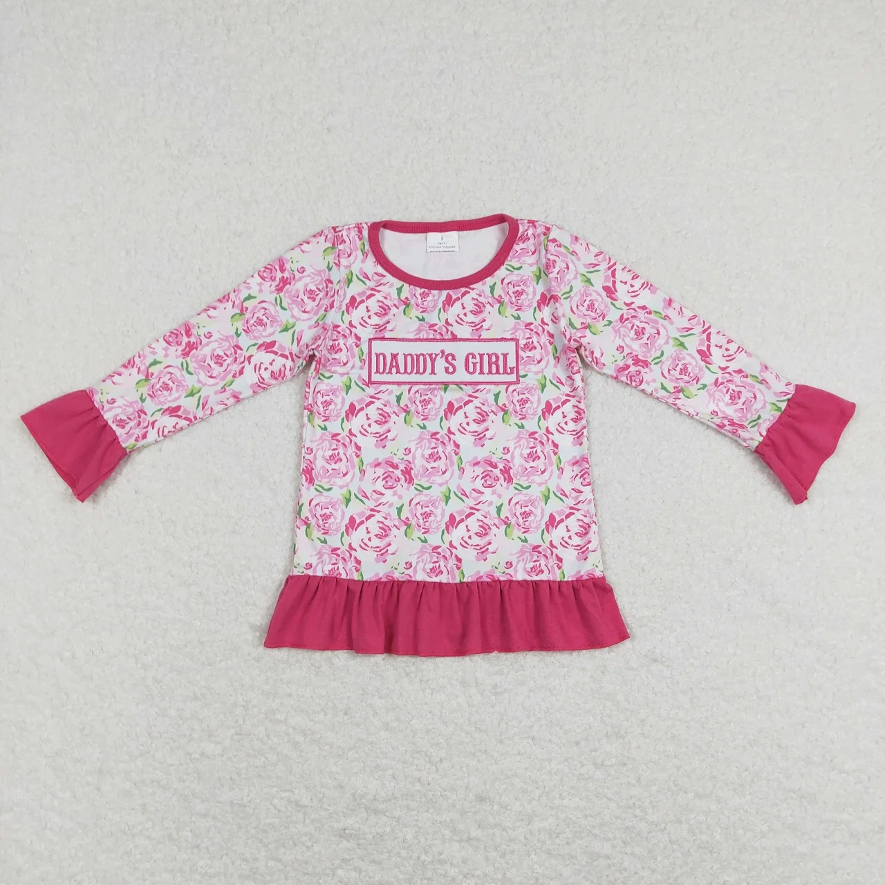 Wholesale Toddler Floral Pullover Long Sleeves Mama's Daddy's Girl Kids Flower Clothing Children Embroidery Ruffle Shirts