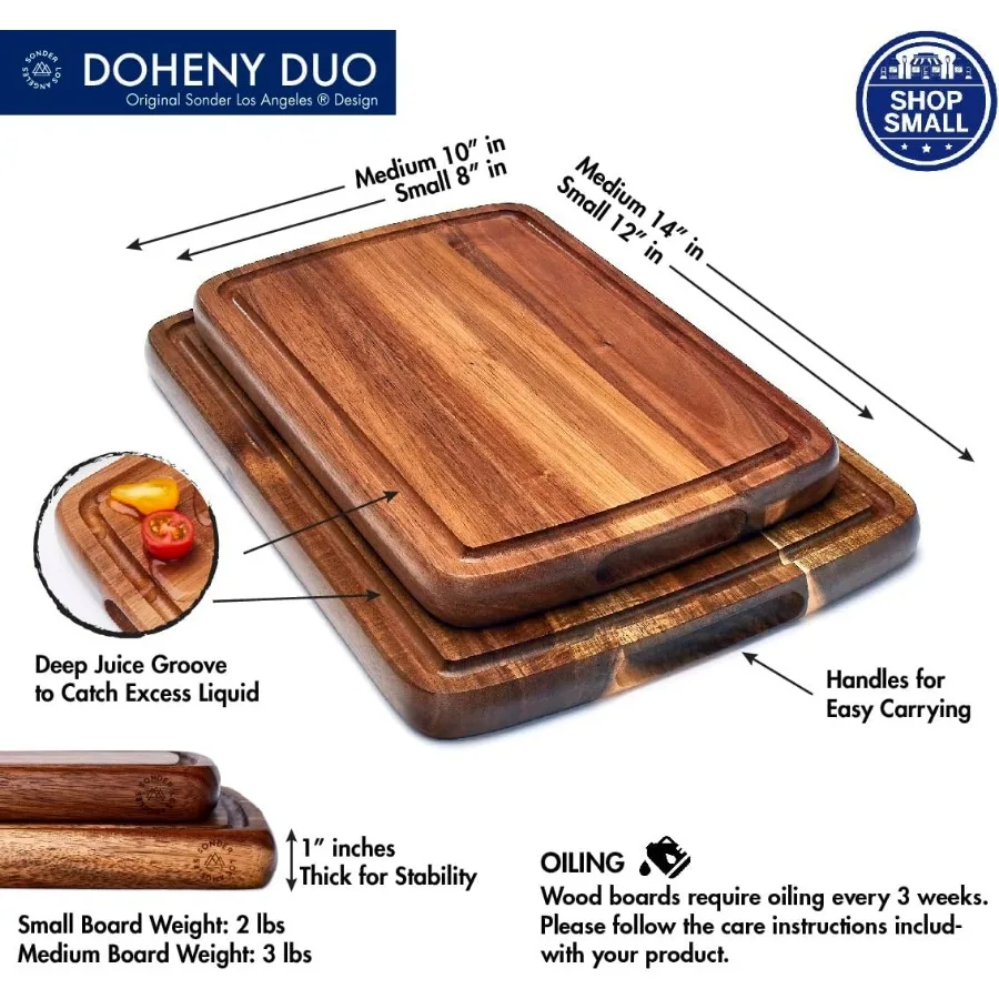 Set of 2 Acacia Wood Cutting Boards with Juice Groove, Gift Box Included , and Organic Produce Sustainable