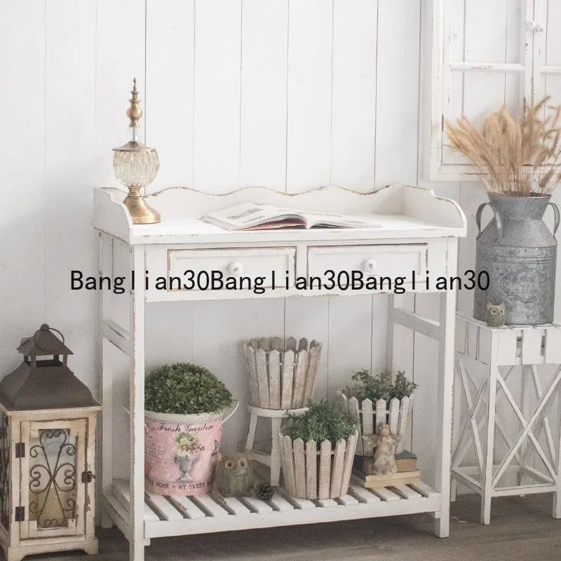 Retro Old Drawer Flower Stand Balcony Outdoor Solid Wood Garden Sundries Workbench Flower Pot Rack Table