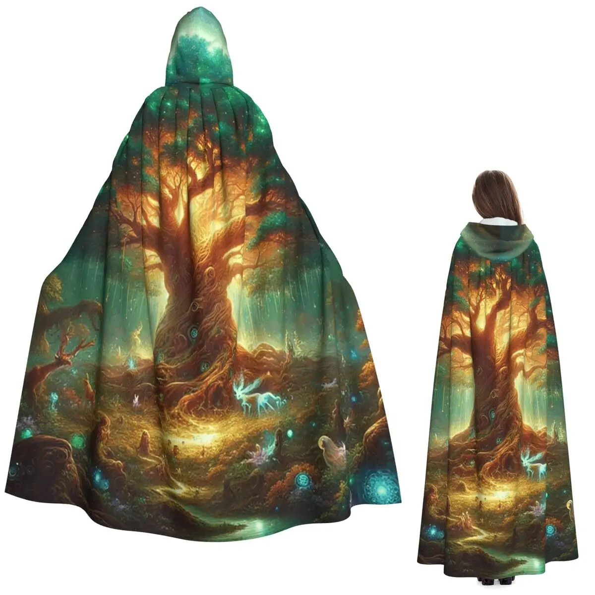 

Enchanted Tree Of Life Long Hooded Cloak Witch Medieval Costume Cosplay Cape HalloweenCoat Adult Unisex