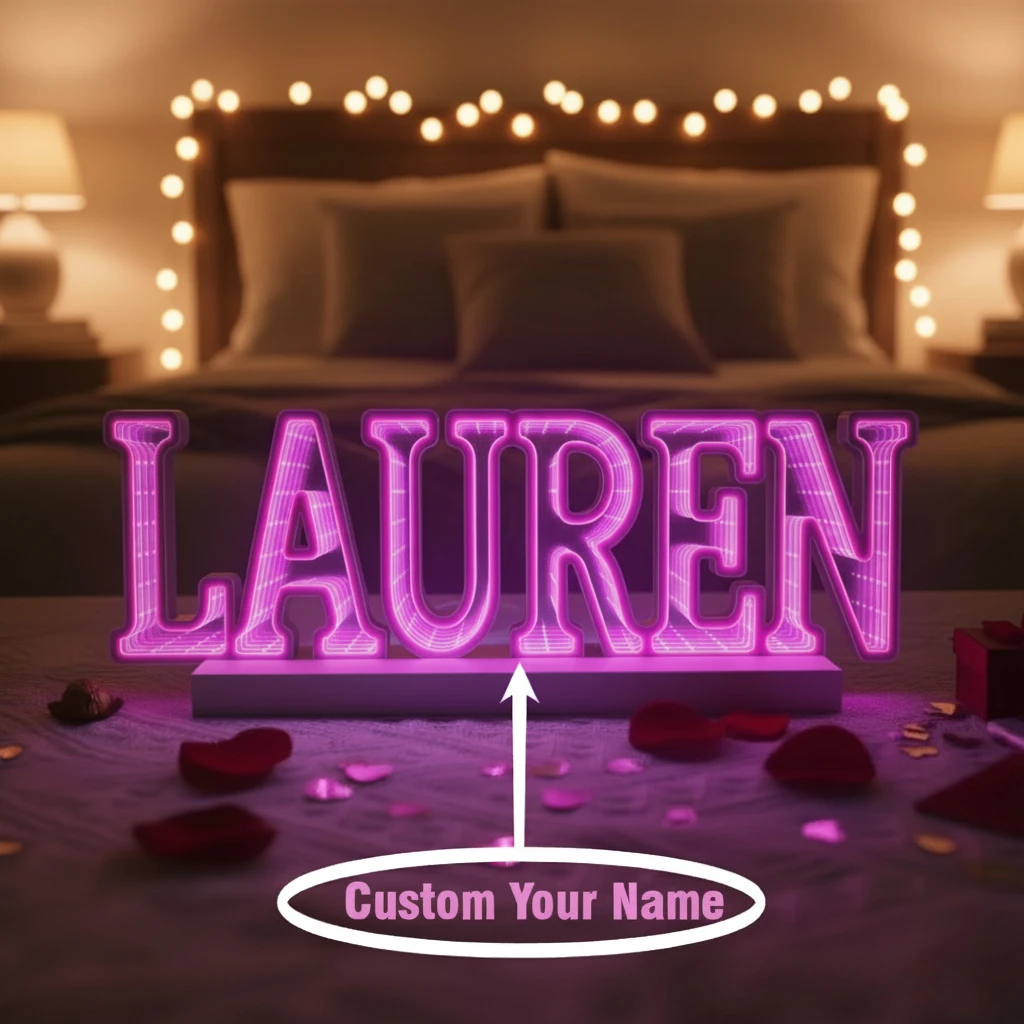 Custom 3D LED Infinity Mirror Sign Light USB Powered with Switch Romantic Decor for Valentine's Day Proposal Anniversary Bedroom