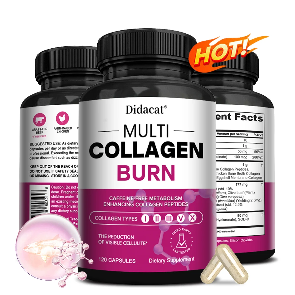 Didacat Multi-Collagen Burn - Hair, Nails, Skin, Joints, Teeth and Gum Health, Boost Metabolism, Burn Fat