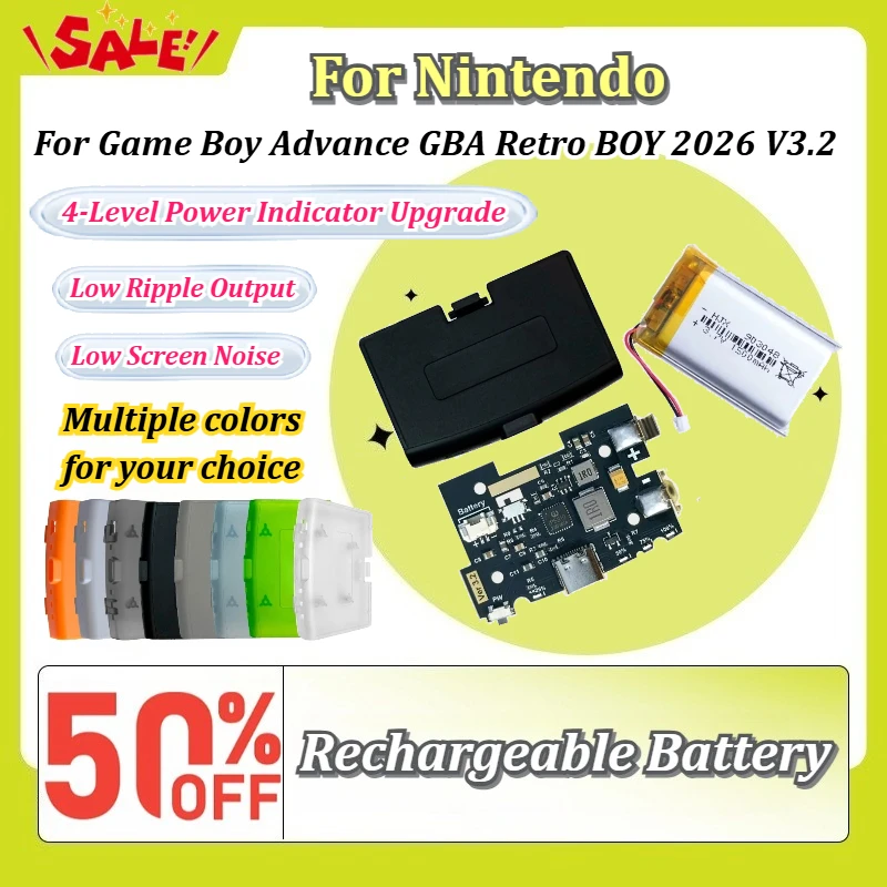 For Retro BOY 2026 V3.2 USB-C Rechargeable Battery Mod Kit 4-Level Power Indicator Upgrade for Nintendo GBA Game Boy Advance