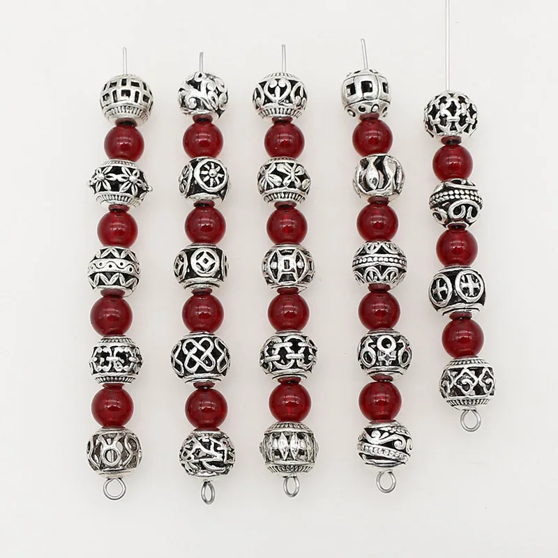 10pcs/Lot 24 Designs Tibetan Silver Hollow Out Metal Beads 8mm Handmade Flower Butterfly Spacer Beads DIY European Jewelry Make