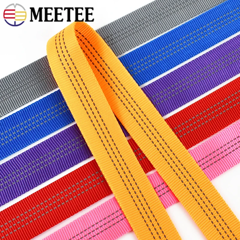 2/4/10M 25mm Meetee Tubular Webbing Strap Hollow Reflective Ribbon Tape Backpack Belt Double-layer Band Bag Sewing Accessories