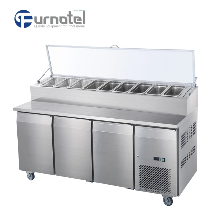 Commercial Restaurant Salad Prep Table Stainless Steel 3 Doors Salad Bar Refrigerator