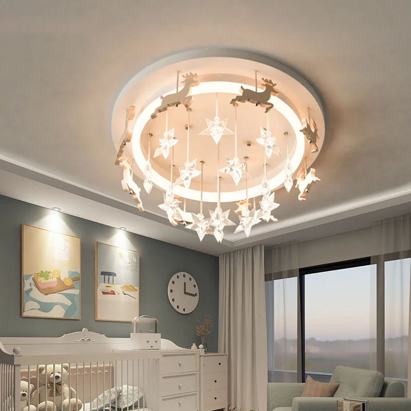 

Romantic Carousel Ceiling Lights Star Shape LED Light Nordic Warm Children's Room Princess Room Girl Boy Bedroom Ceiling Lamps