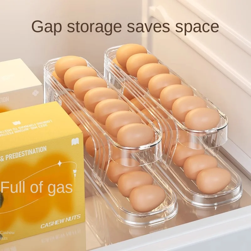 Automatic Scrolling Egg Rack Holder Storage Box Egg Basket Container Organizer Rolldown Refrigerator Egg Dispenser for Kitchen