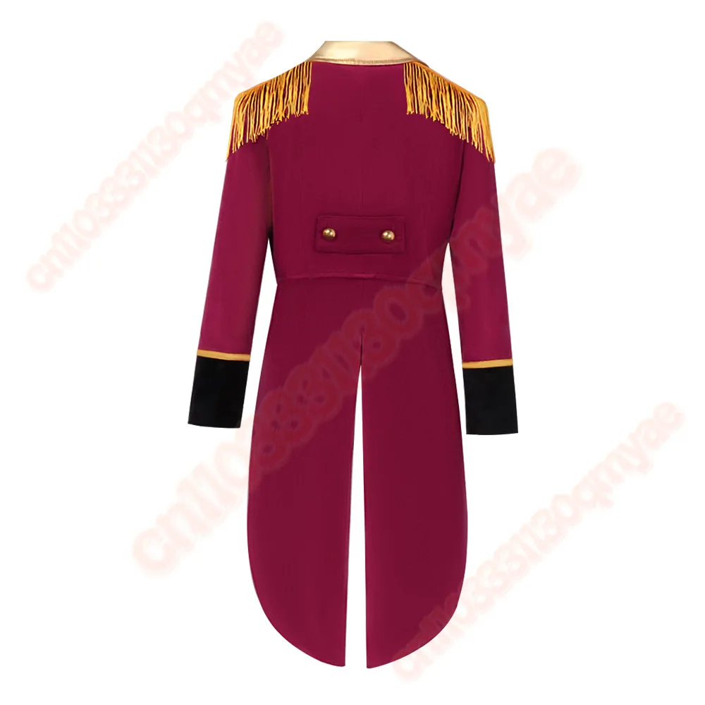 Abrigo de frac de esmoquin de manga larga Ringmaster Director de circo espectáculo Cosplay disfraz de actuación Halloween Cosplay traje de chaqueta roja
