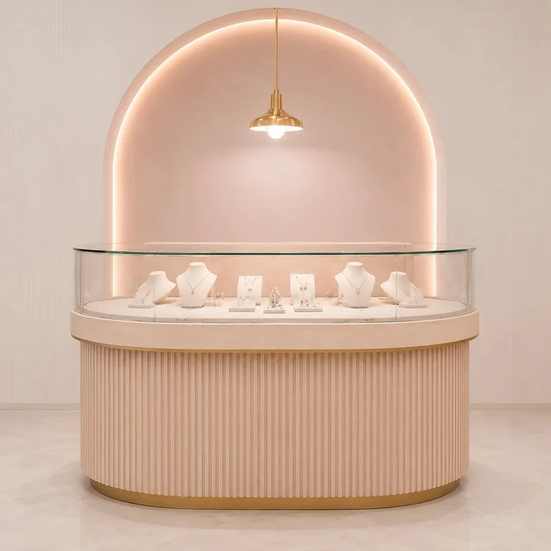 custom.Jewelry Display Showcase Milk White Jewelry Cabinet with LED Lighting High End Retail Boutique Interior Furniture Shop Fi