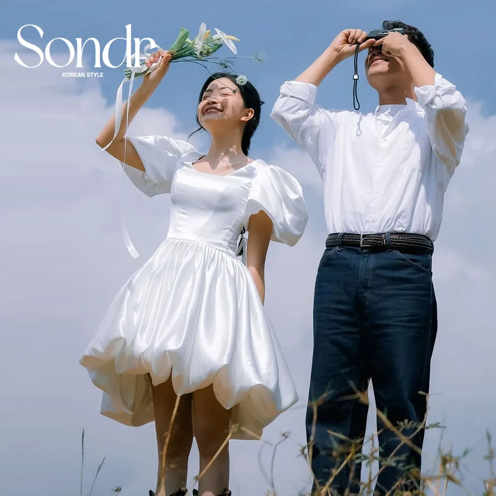 sondr-lovely-white-wedding-party-short-dress-sweetheart-puff-sleeves-a-line-satin-korea-photo-shoot-bridal-gown-customized