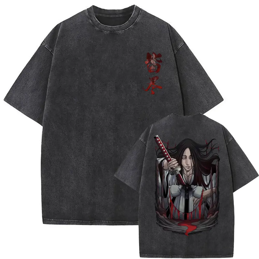 

Washed Vintage Anime Bleach Minazuki Double Sided Print T Shirts Men Women Casual Oversized T-shirts Men's Fashion Streetwear