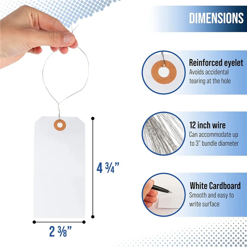 Etichette da appendere da 375 pezzi con occhiello e filo rinforzati, cartone in filo preattaccato per etichettare il prezzo 4 3/4 X 2 3/8 pollici