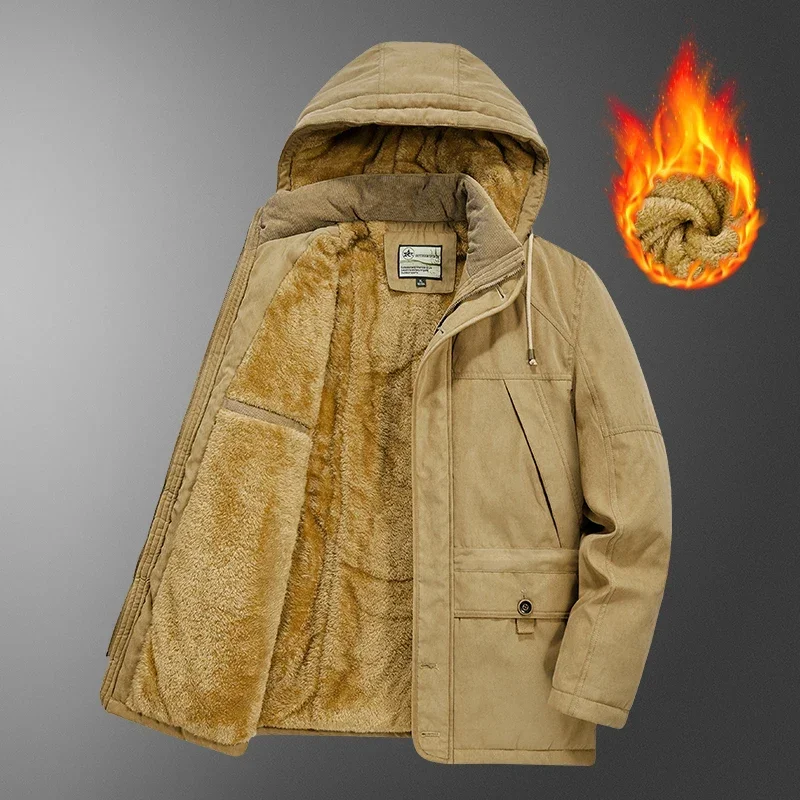 

Уличные мужские парки, однотонные флисовые толстые теплые пальто средней длины, ветровка с капюшоном, парки, повседневная куртка, тактические военные куртки
