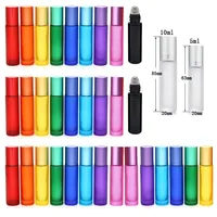 10Pcs 5ml/10ml Mini Empty Frosted Glass Essential Oils Roller Bottles Roll on Vials With Opener Funnels For Aromatherapy Perfume
