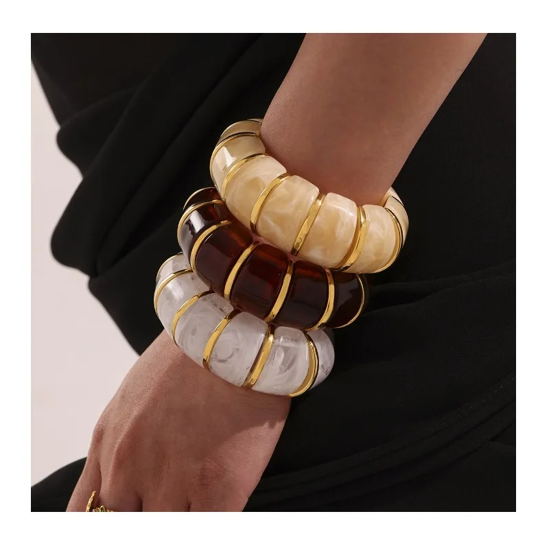 

Seattle Dopamine Resin Elastic Bracelet Plated Real Gold Exquisite Temperament Bracelet Summer Vacation Style Jewelry