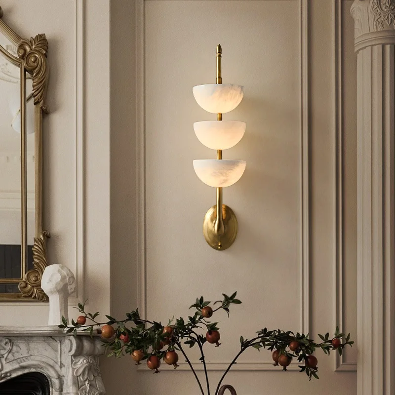 Spanish Modern Marble Copper Wall Lamp French Minimalist Living Room Tv Wall Light High-end Luxury Hotel Room Showroom Lamps
