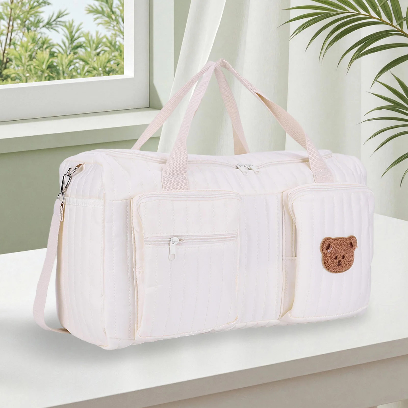 

Quilted Baby Diaper Bag Large Capacity Weekender Bag Travel Bag for Hospital and Weekender Travel