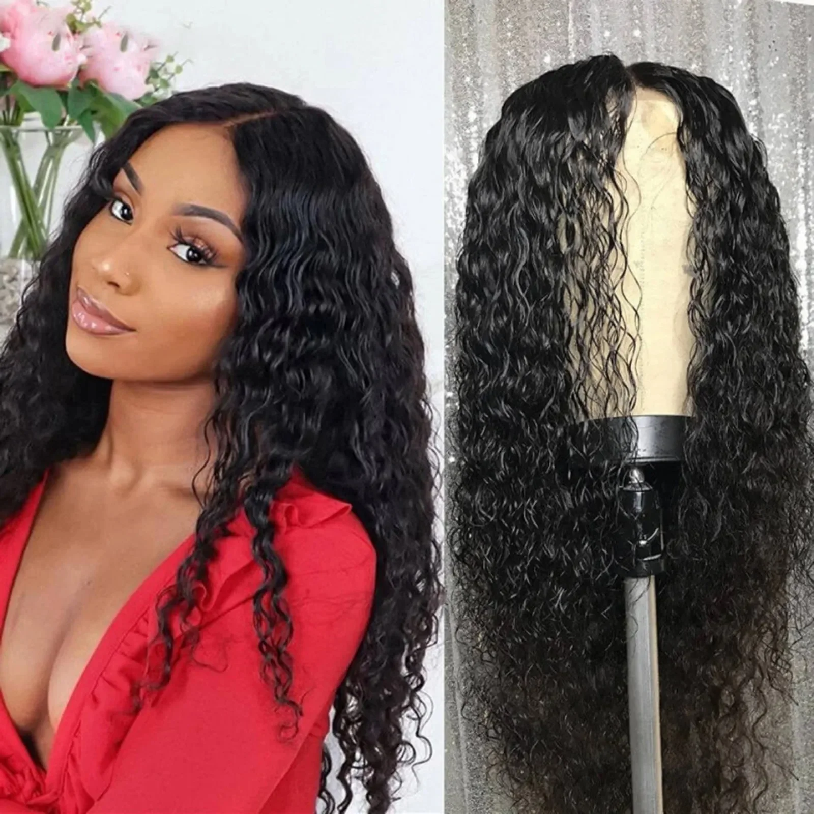 Deep Wave Synthetic Wig for Black Women Wear Deep Curly Soft Wig Natural Black Color Replacement Wigs for Daily Party Use