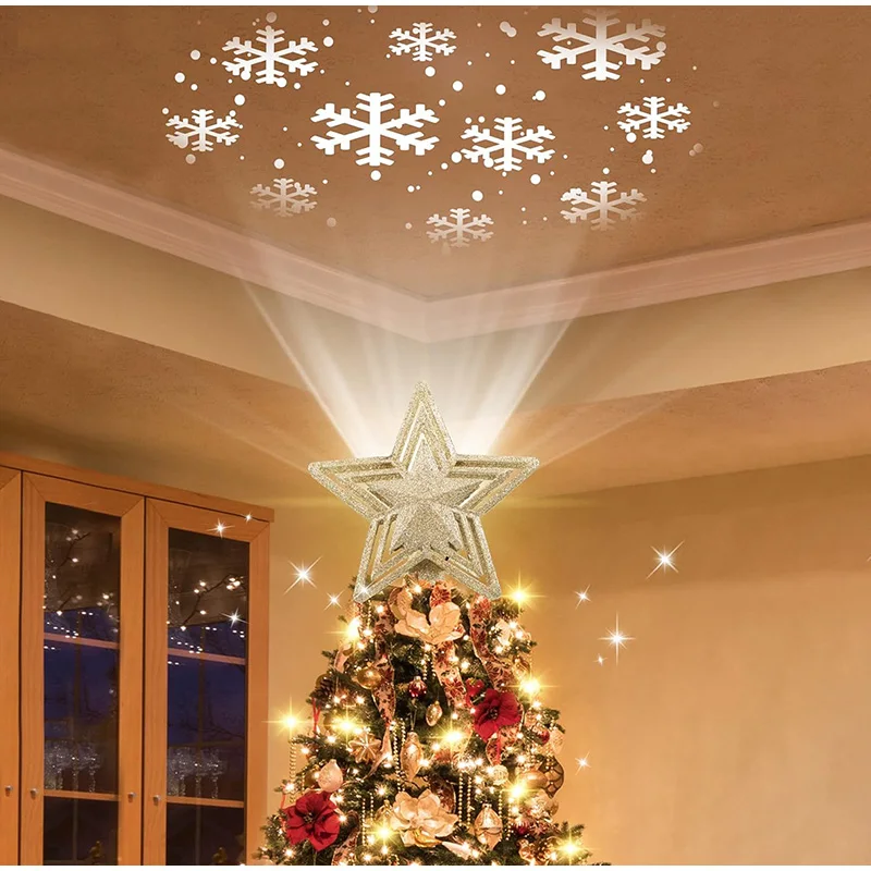 شجرة عيد الميلاد أعلى نجمة ضوء الإسقاط 3D الخماسية نجمة الدورية الثلجية LED ضوء الإسقاط زينة عيد الميلاد #1