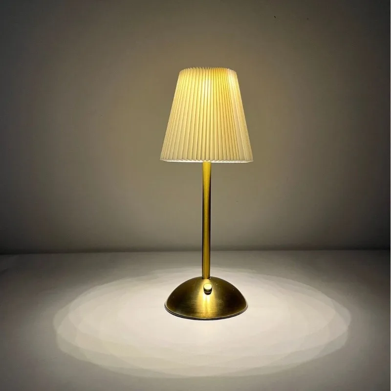 Fabric desk lamp, pleated night , bedroom bedside charging ambient led light luxury style