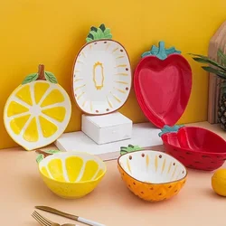 Creative Ceramic Bowl Hand-painted Fruit Modeling Cute Rice Bowl Fruit Salad Plate Pineapple Strawberry Lemon Ceramic tableware