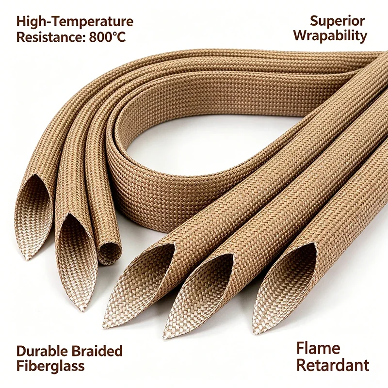 800Deg.C Fiberglass Braided Sleeve 1 2 3 4 5 6-30mm Flame Retardant Acid Alkali Resistant High Temp Wire Cable Protection Sleeve