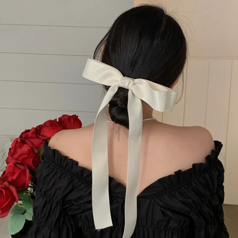 Fashion Black White Fabric Bow Hairpin for Women Girls Large Bow Ribbon Hair Clips Bowknot Barrettes Female Hair Accessories