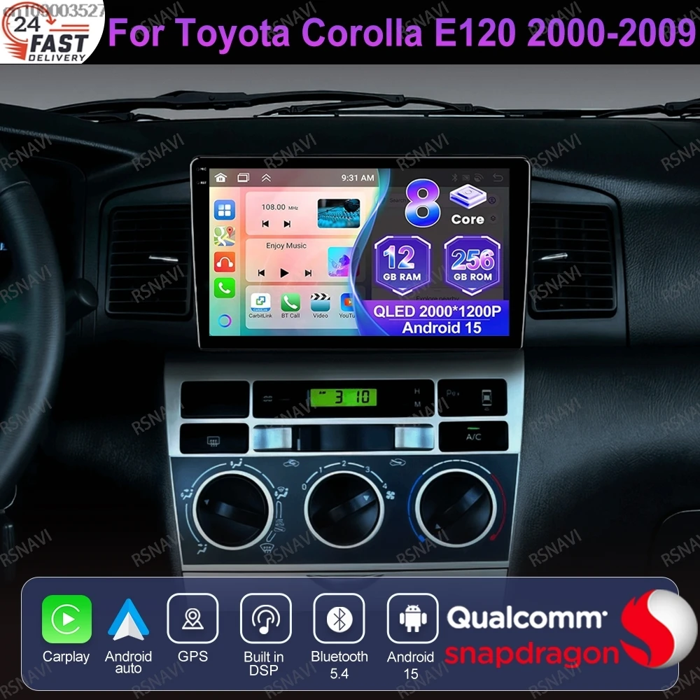 

Android 15 для Toyota Corolla E120 2000-2009, головное устройство 5G WIFI DSP, мультимедийный DVD, GPS-навигация, беспроводной Carplay, авторадио