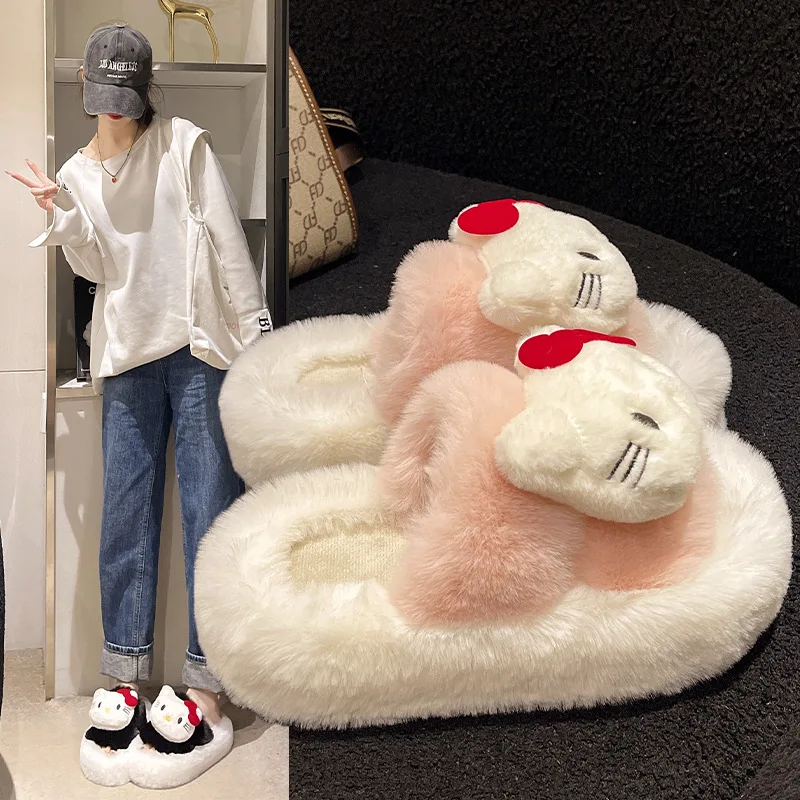 

New Sanrio Kawaii Anime Hello Kitty Autumn Winter Comfort Slipper Cute Sweet Cartoon Cotton Sandals Lovely Gifts for Girls