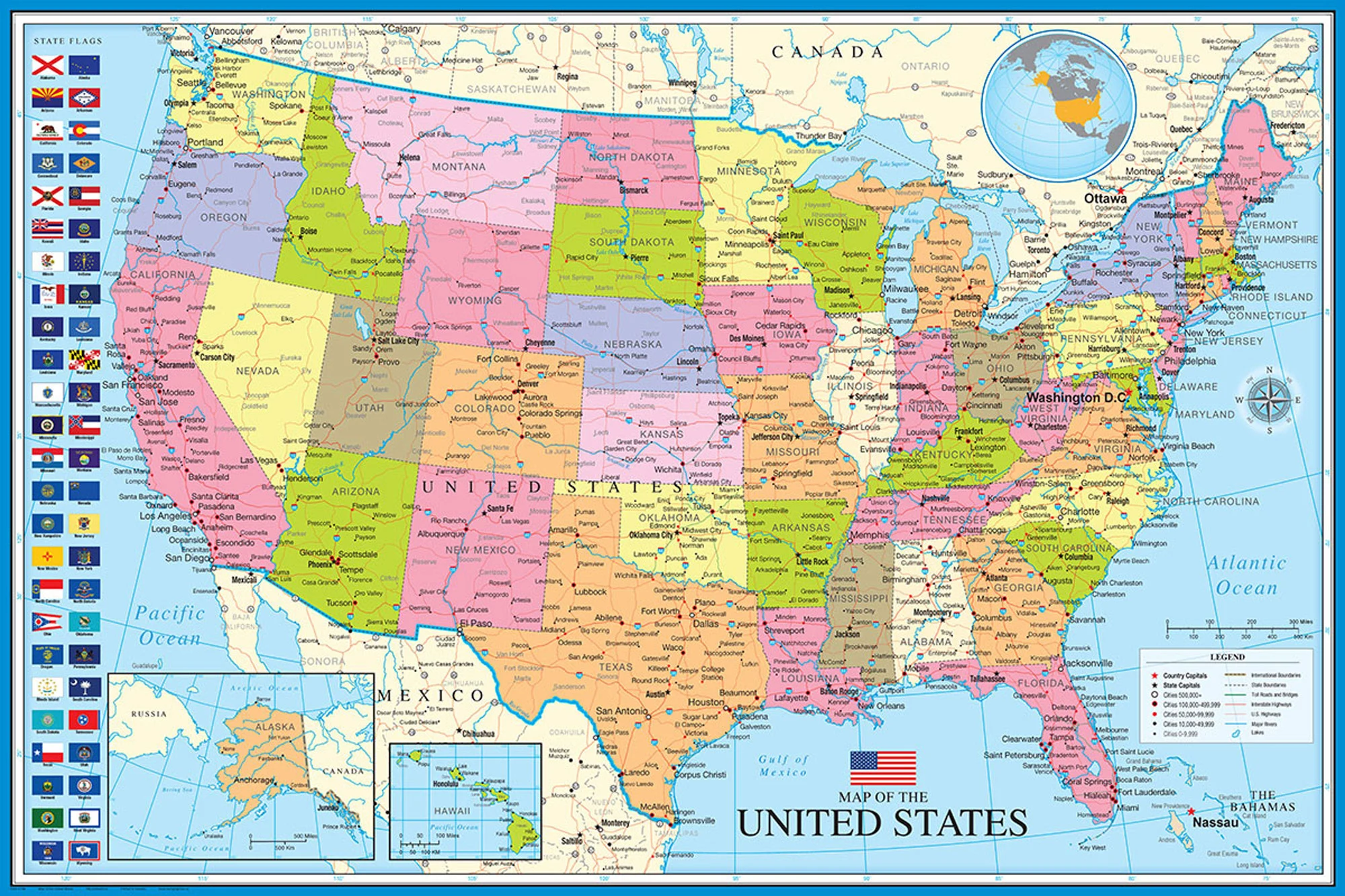 MAP OF THE UNITED STATES POSTER  USA AMERICA Wall Art Rome Decoration