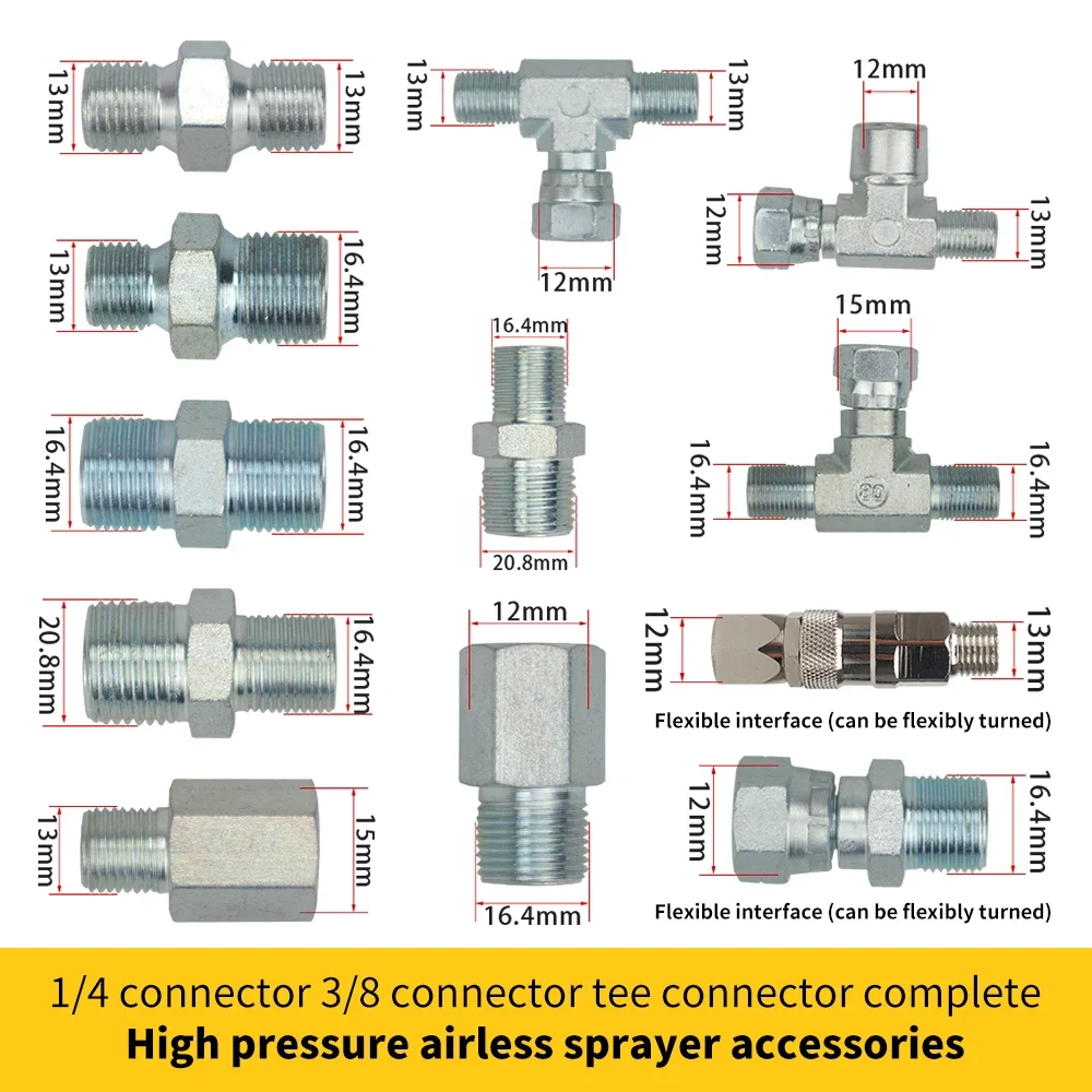 PISTOLA DE PULVERIZACIÓN sin aire, accesorio de tubería de alta presión, cabeza de conversión en T, accesorios de pintura en aerosol, 1 piezas, 1/4