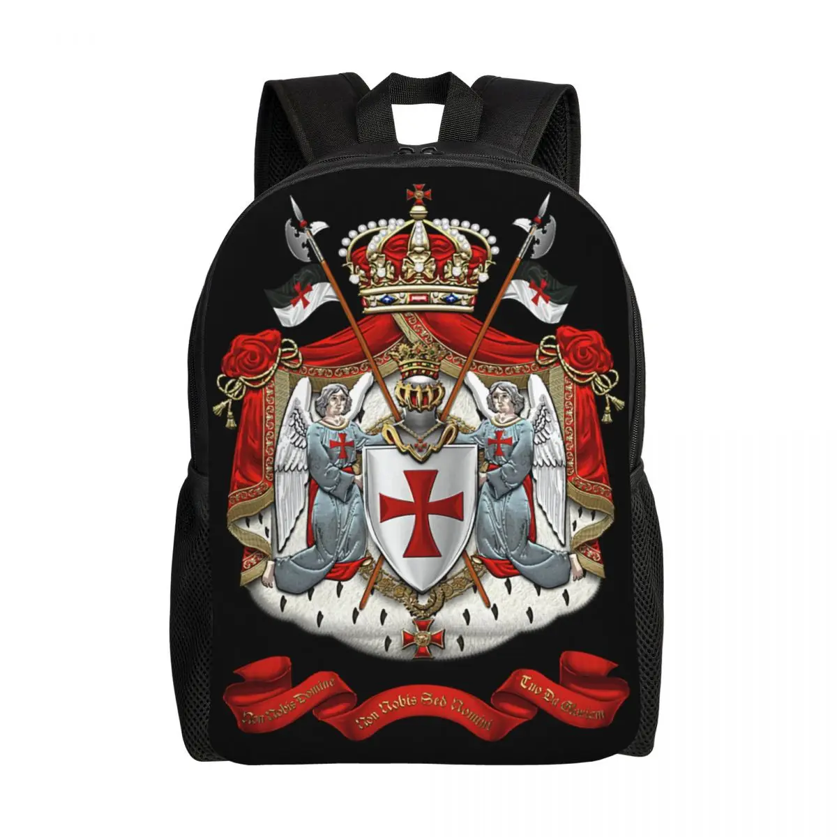 Custom Knights Templar Flag With Coat Of Arms Backpack Water Resistant School College Medieval Warrior Cross Bag Print Bookbags