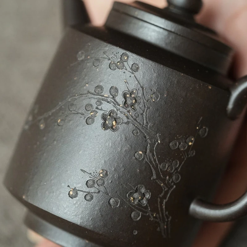 Authentic hand-carved plum blossom palace lamp pot household high-end kung fu tea set one-person small teapot