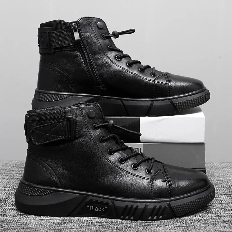

Men's Ankle Boots PU Leather High Quality Comfortable Black Leather Platform Casual Shoes zapatos hombre tekkies for men