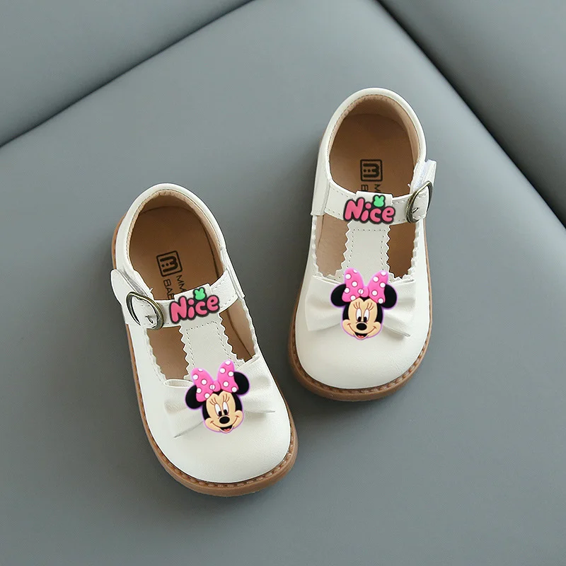 

Disney Mickey Minnie Mouse Children Leather Shoes Bow Cute Girl Sandals spring summer fall New Princess party first walkers