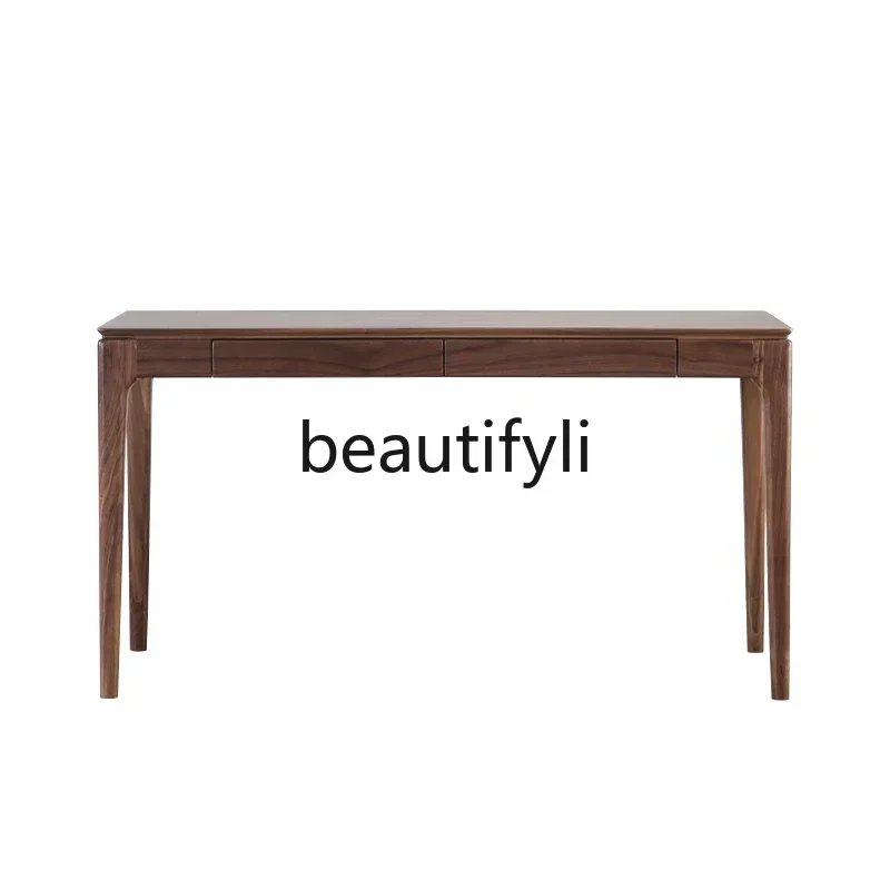 32Nordic Japanese black walnut log study simple light luxury computer desk
