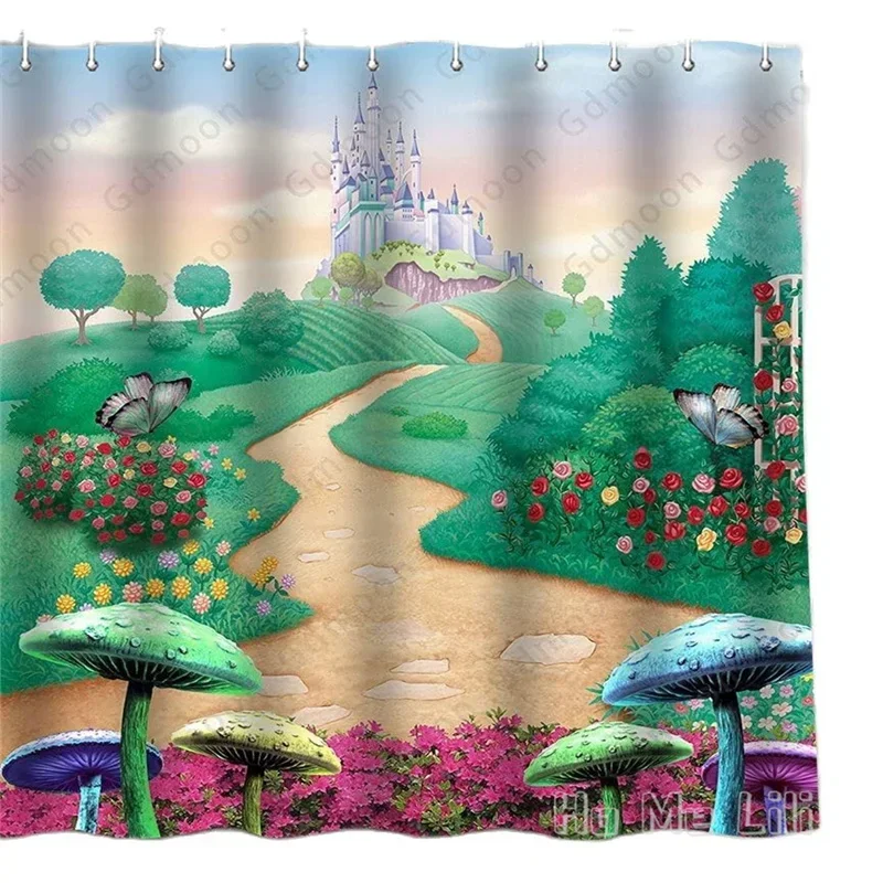 Wonderland Forest By Ho Me Lili Shower Curtain Fairy Tale Castle Psychedelic Mushroom Spring Garden Grass Colorful Bathroom Sets