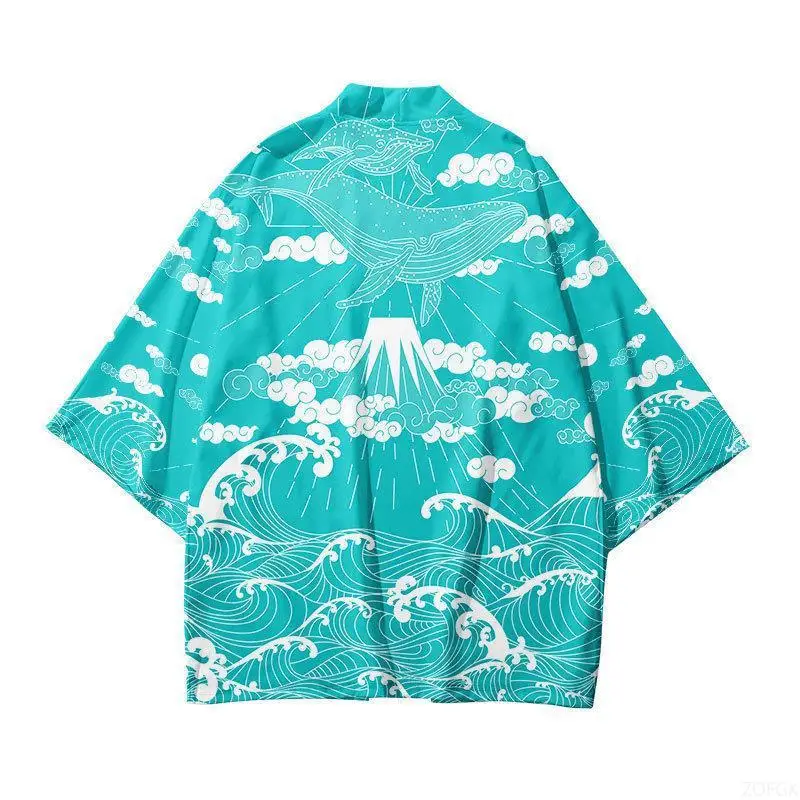 National Style Retro Ukiyo-e Harajuku Kimono Cloak Feathered Woven Taoist Robe 3D Digital Printed Cardigan