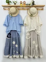 Mori kei clothing 100% cotton shirts and blouses for women summer Japanese kawaii peter pan collar embroidery blouses lolita